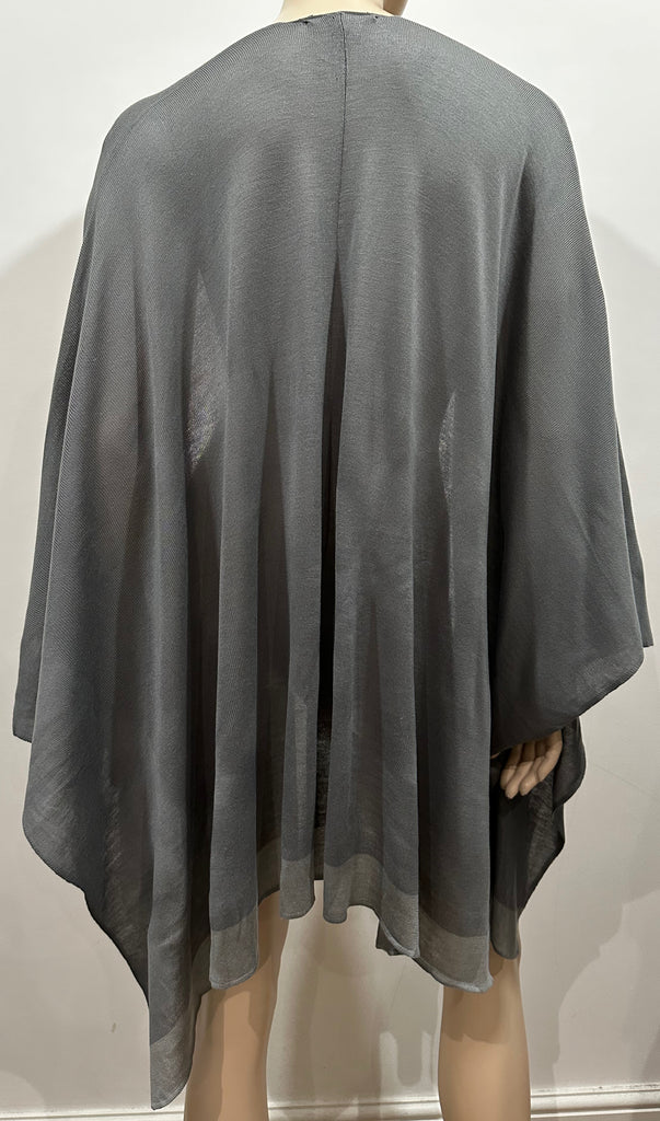 KENNETH COLE NEW YORK Women's Grey Contrast Trim Knitwear Shawl Cape Wrap