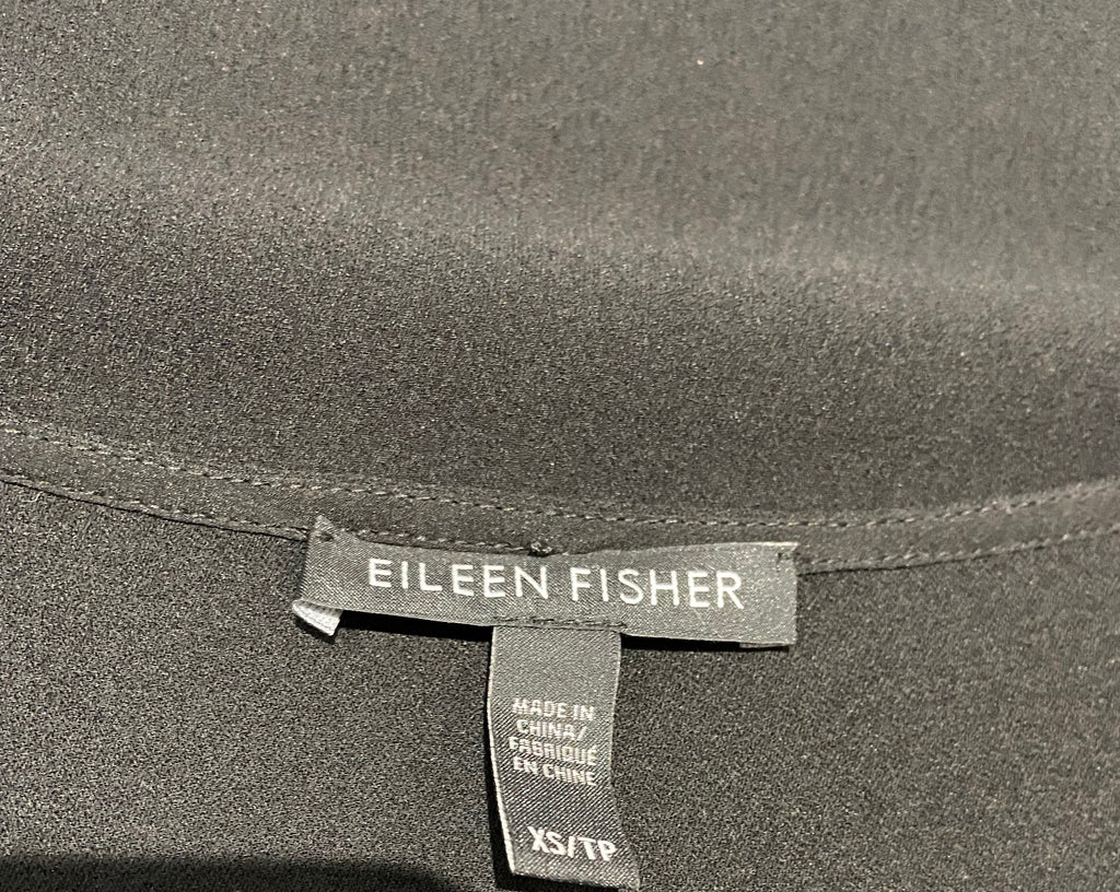 EILEEN FISHER Black 100% Silk Round Neck Short Sleeve Tunic Smock Dress XS