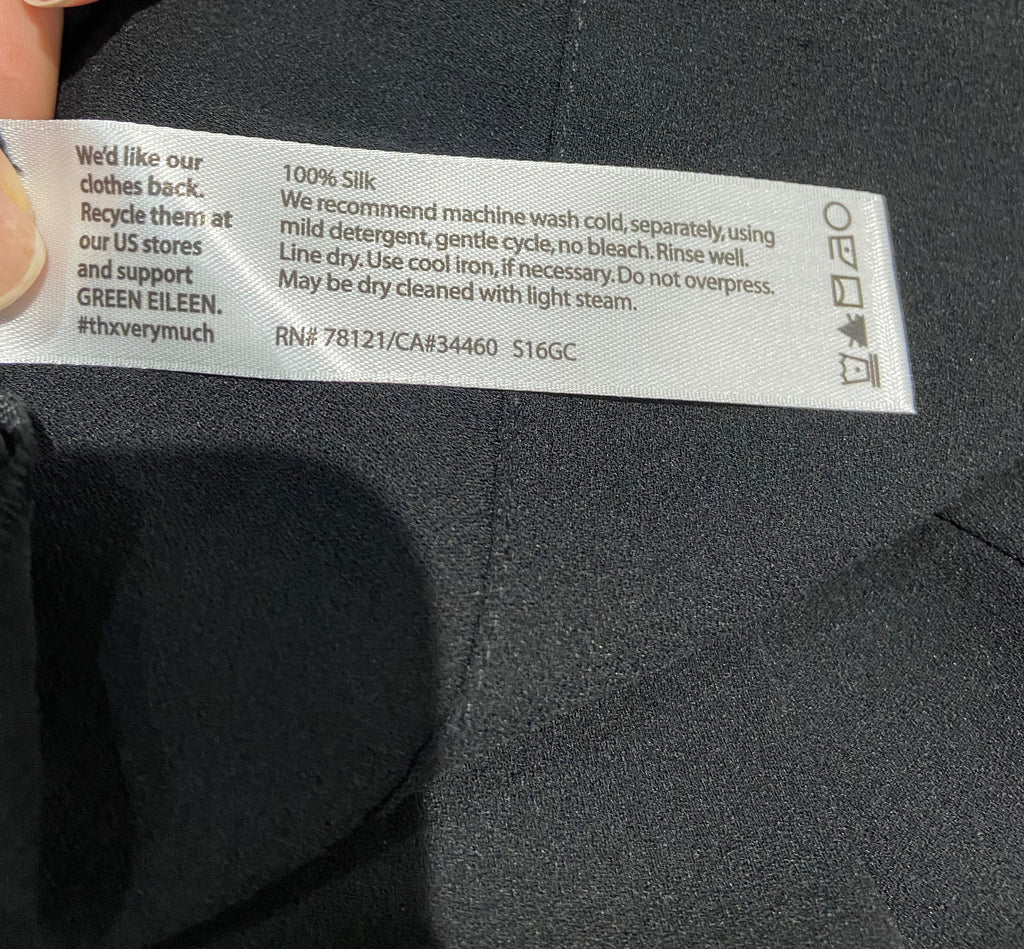 EILEEN FISHER Black 100% Silk Round Neck Short Sleeve Tunic Smock Dress XS