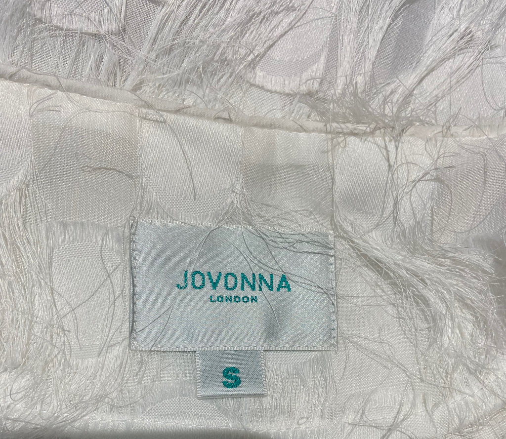 JOVONNA LONDON White Open Front Fringed & Sheer Detail Lightweight Jacket S
