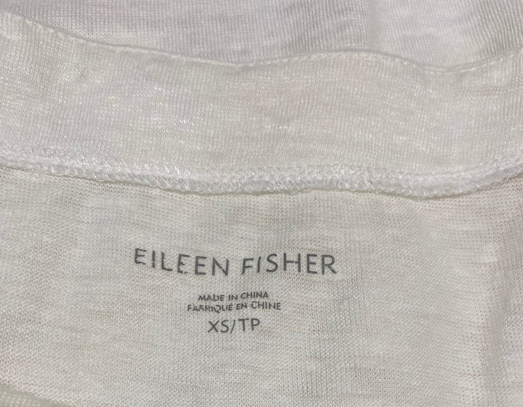 EILEEN FISHER Winter White 100% Linen Round Neck 3/4 Sleeve T-Shirt Tee Top XS