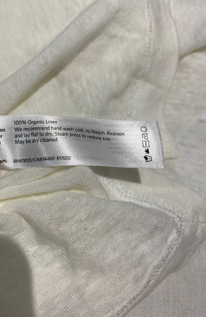 EILEEN FISHER Winter White 100% Linen Round Neck 3/4 Sleeve T-Shirt Tee Top XS