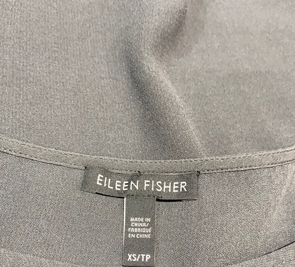 EILEEN FISHER Charcoal Grey 100% Silk Round Neck Sleeveless Free-Flowing Top XS