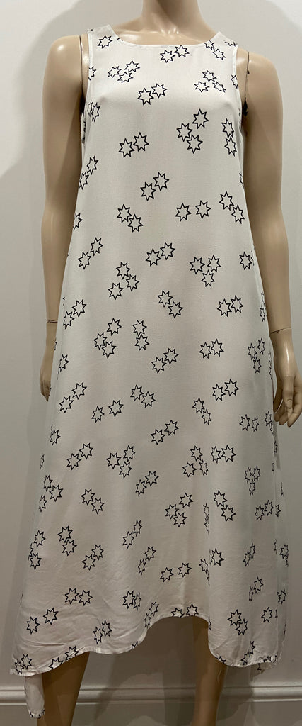 HUSH White & Black Star Print Round Neck Sleeveless A-Line Midi Maxi Dress UK8