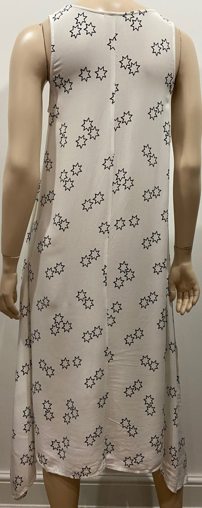 HUSH White & Black Star Print Round Neck Sleeveless A-Line Midi Maxi Dress UK8