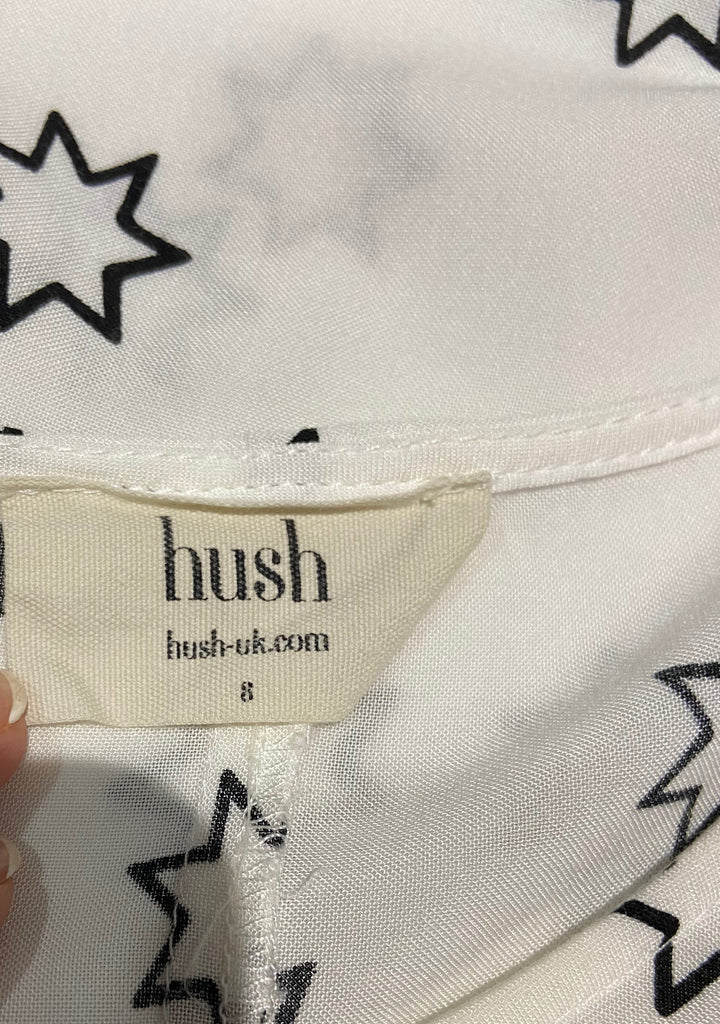 HUSH White & Black Star Print Round Neck Sleeveless A-Line Midi Maxi Dress UK8