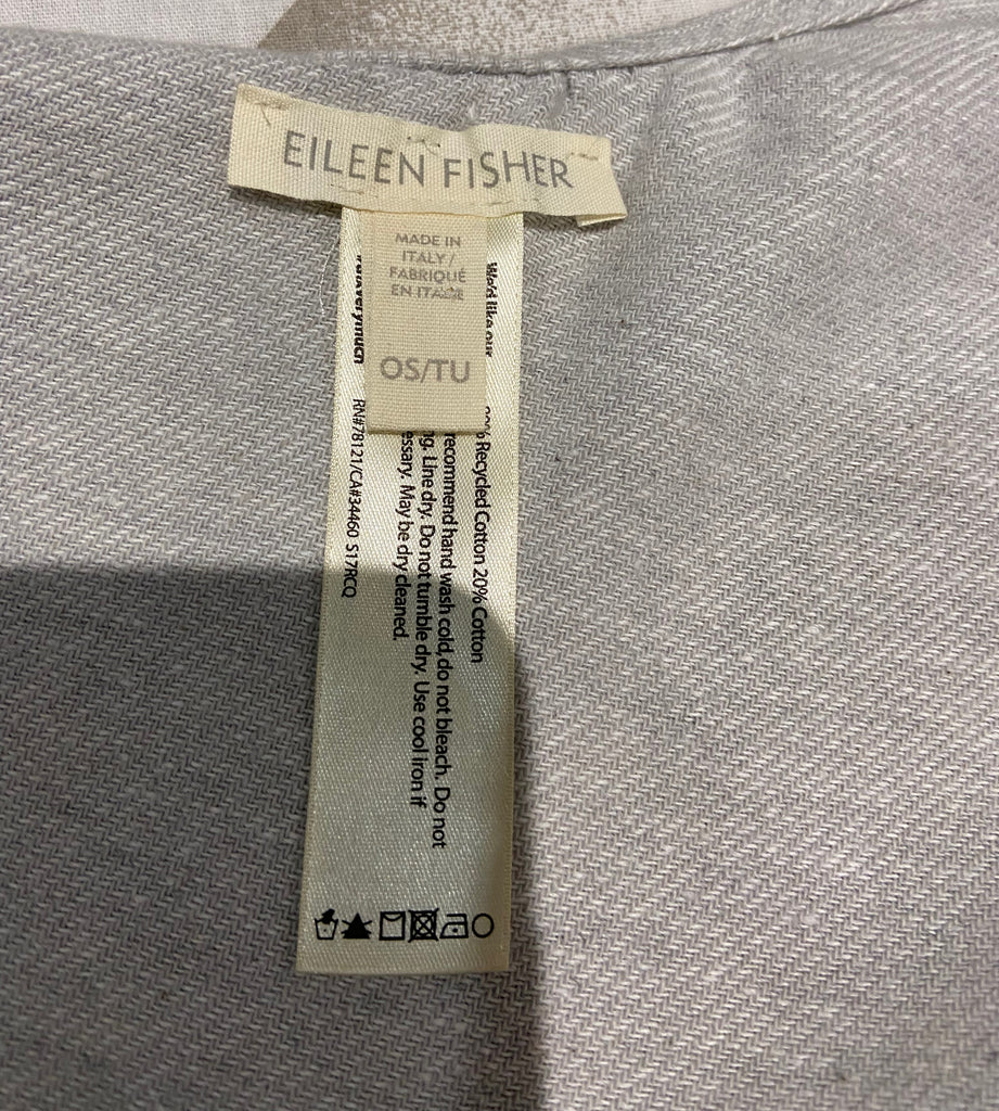 EILEEN FISHER Grey Pale Blue Cotton Multicoloured Fringed Wrap Shawl Cape 1 Size