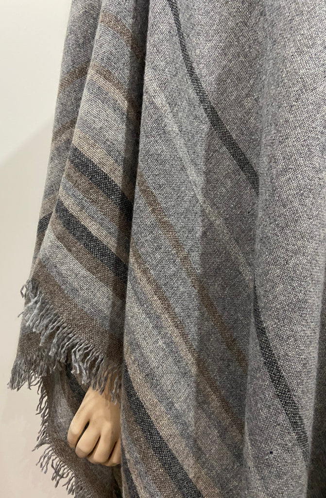EILEEN FISHER Grey Brown Multi Colour Wool Blend Fringed Wrap Shawl Cape 1 Size