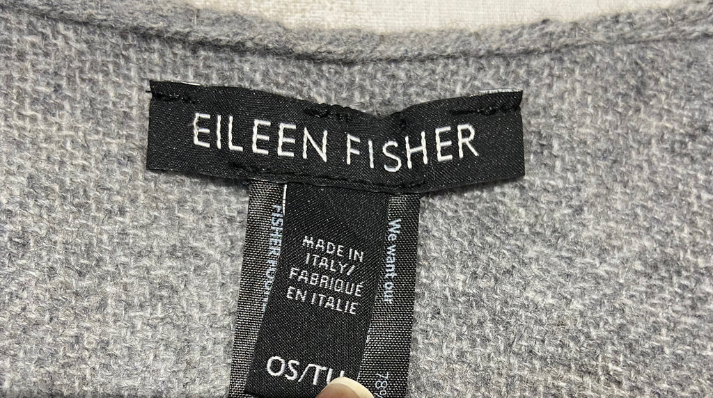 EILEEN FISHER Grey Brown Multi Colour Wool Blend Fringed Wrap Shawl Cape 1 Size