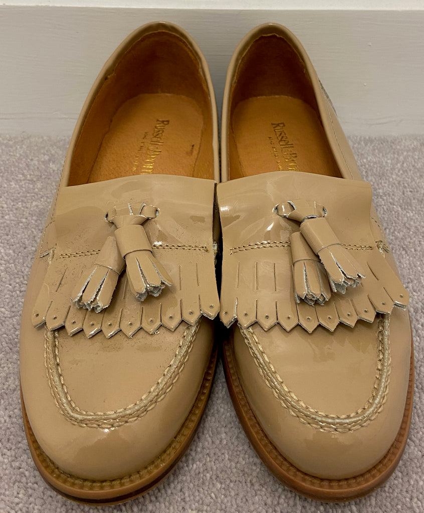 RUSSELL & BROMLEY Nude Beige Shined Leather Tassel Slip On Loafer Shoes EU38 UK5