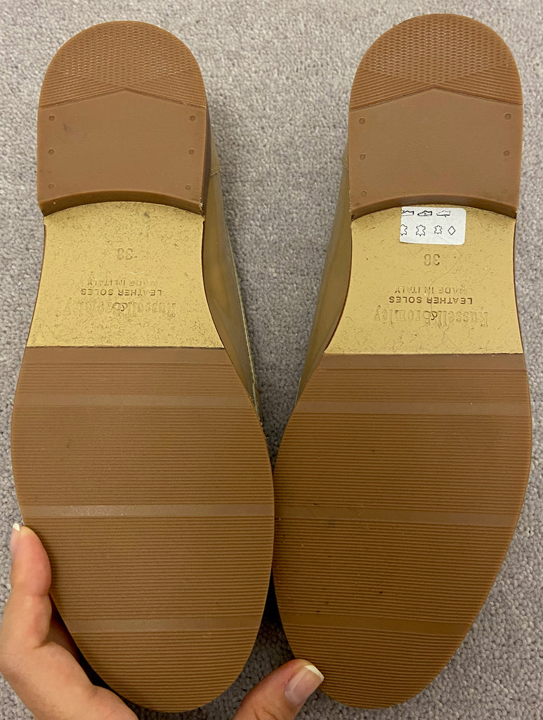 RUSSELL & BROMLEY Nude Beige Shined Leather Tassel Slip On Loafer Shoes EU38 UK5