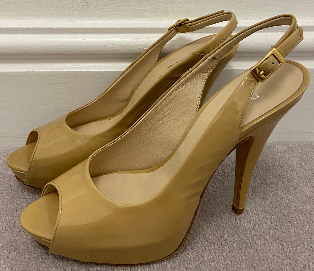 DANIEL Nude Beige Patent Leather Peep Toe Sling Back Platform Sandals Shoes EU38