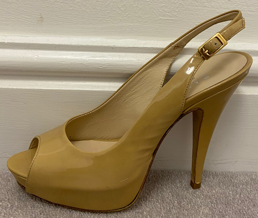 DANIEL Nude Beige Patent Leather Peep Toe Sling Back Platform Sandals Shoes EU38