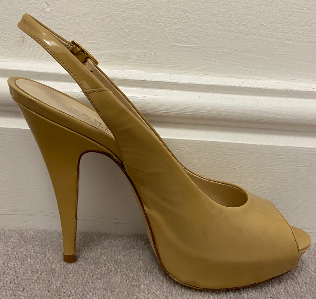 DANIEL Nude Beige Patent Leather Peep Toe Sling Back Platform Sandals Shoes EU38