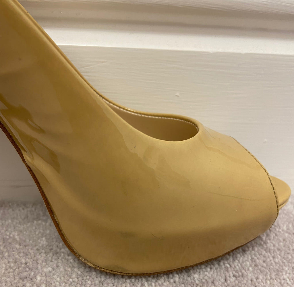 DANIEL Nude Beige Patent Leather Peep Toe Sling Back Platform Sandals Shoes EU38