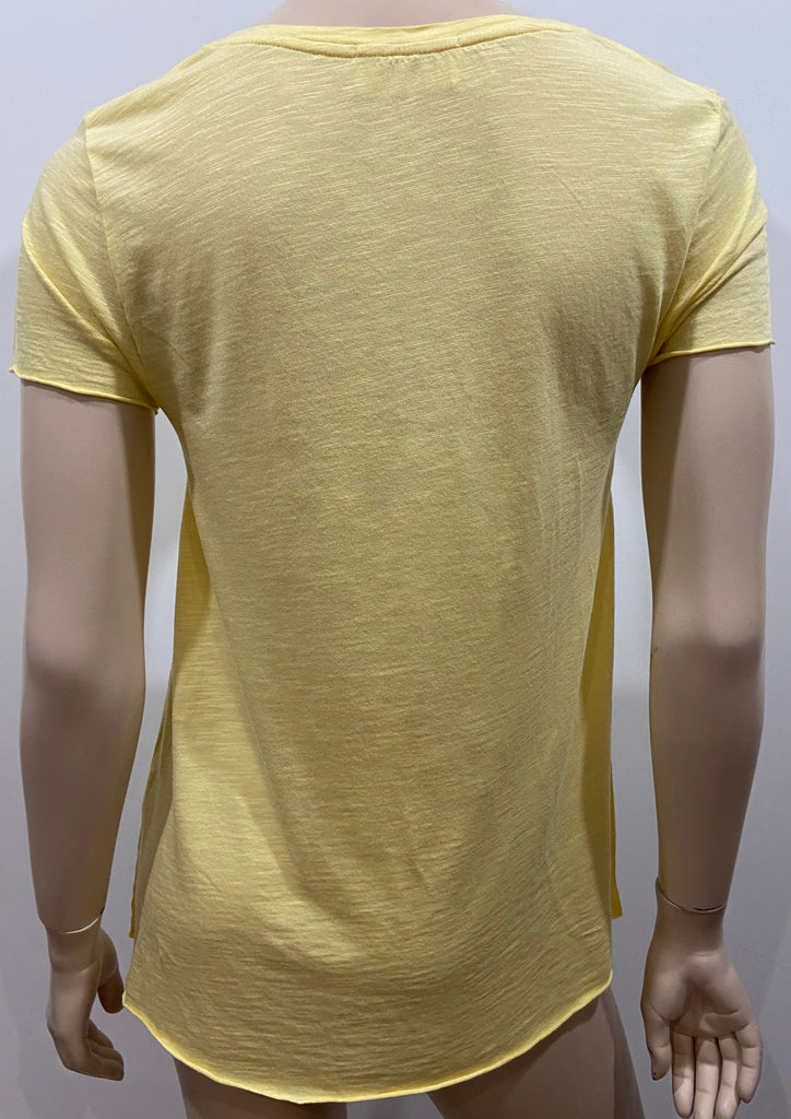 AMERICAN VINTAGE Yellow Cotton Blend Semi Sheer Short Sleeve Tee T-Shirt S