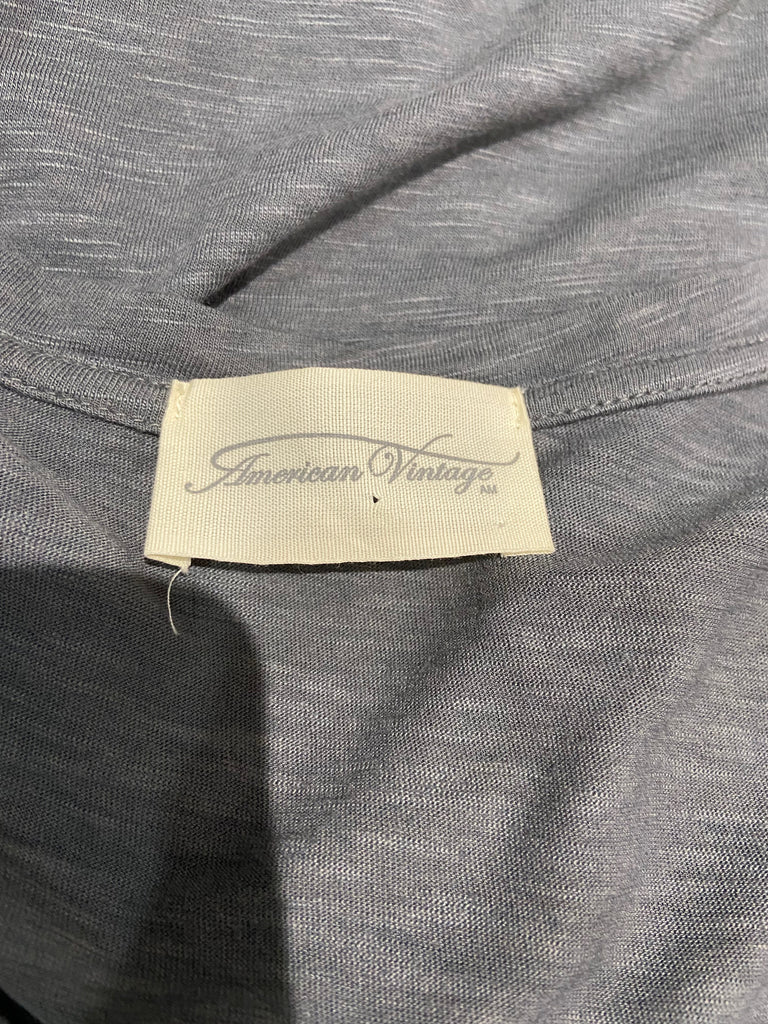AMERICAN VINTAGE Charcoal Grey Cotton Blend V Neck Long Sleeve Tee T-Shirt Top S