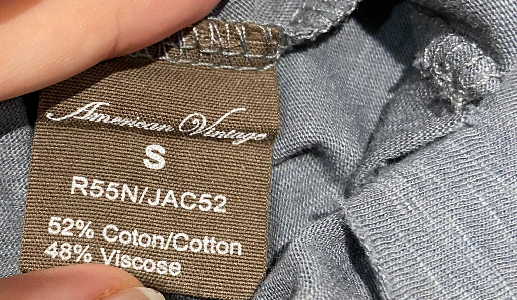 AMERICAN VINTAGE Charcoal Grey Cotton Blend V Neck Long Sleeve Tee T-Shirt Top S