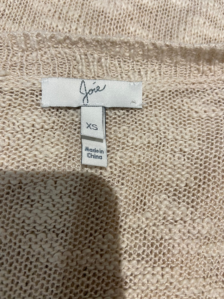 JOIE Beige Cotton Linen Blend V Neck Long Sleeve Knitwear Jumper Sweater Top XS