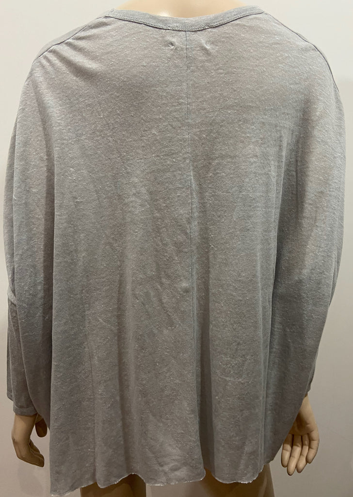 AMERICAN VINTAGE Grey 100% Linen V Neck Drop Shoulder Wide Fit Sweater Top XS/S