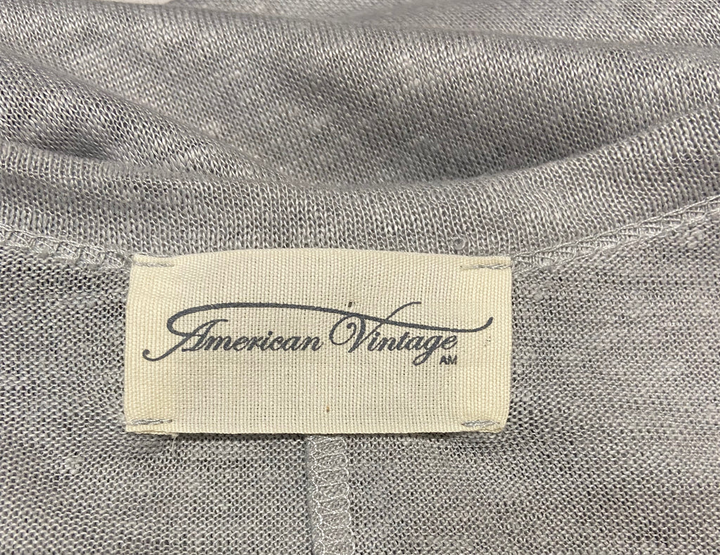AMERICAN VINTAGE Grey 100% Linen V Neck Drop Shoulder Wide Fit Sweater Top XS/S