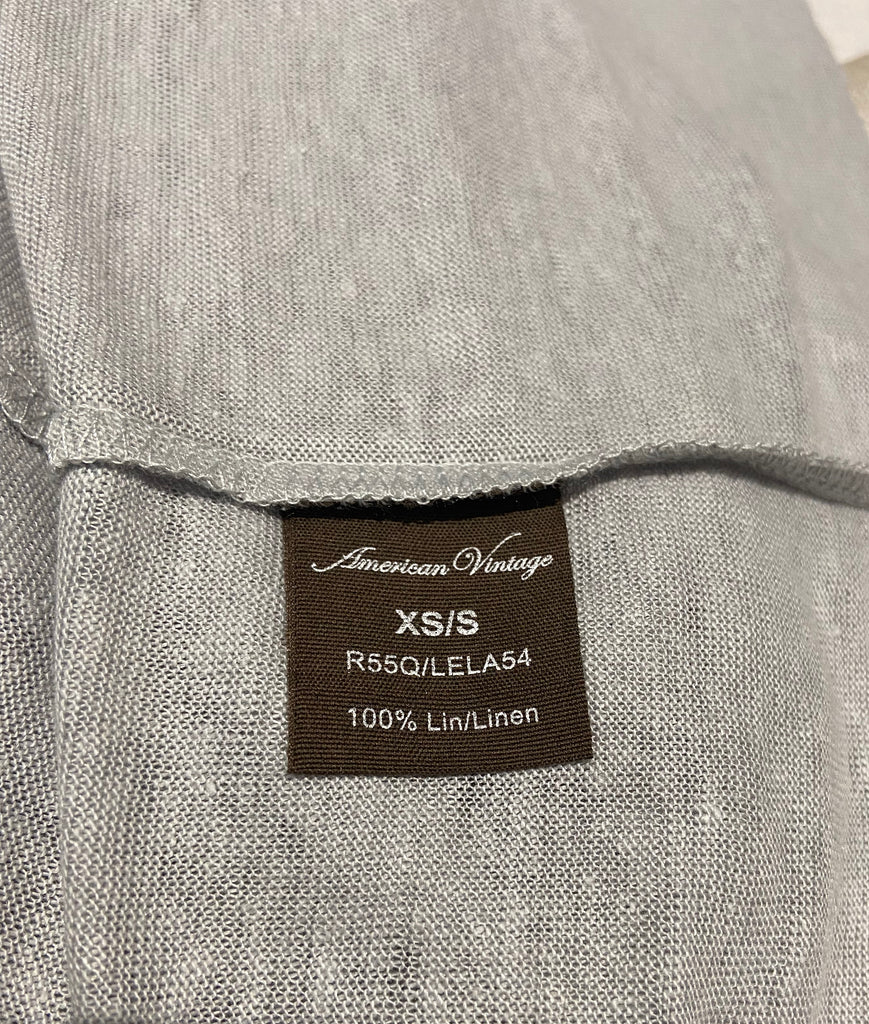 AMERICAN VINTAGE Grey 100% Linen V Neck Drop Shoulder Wide Fit Sweater Top XS/S