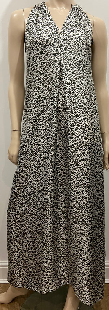JIGSAW White & Charcoal 100% Silk V Neck Sleeveless Long Length Maxi Dress XS