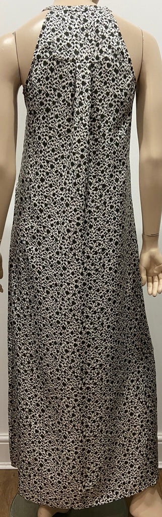 JIGSAW White & Charcoal 100% Silk V Neck Sleeveless Long Length Maxi Dress XS