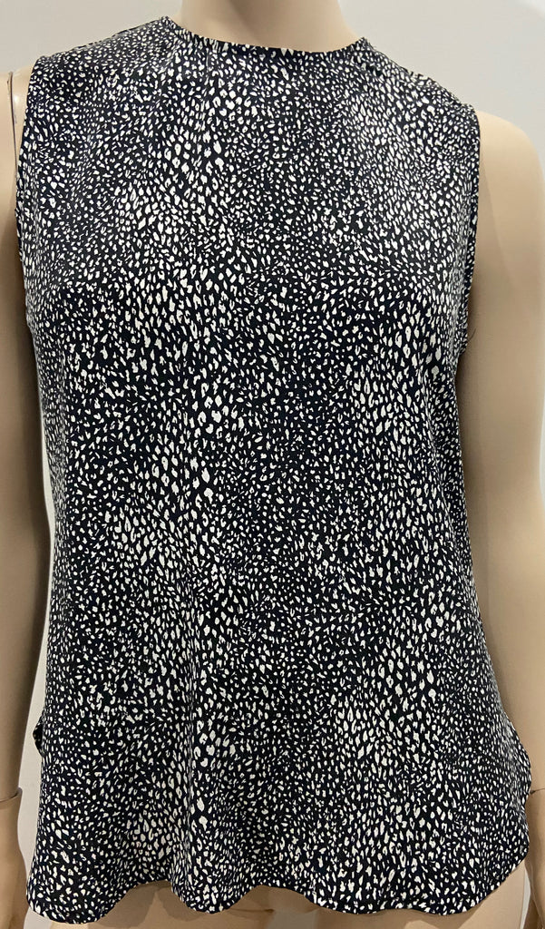 EQUIPMENT FEMME Black & White 100% Silk Abstract Print Speckled Vest Top S/P