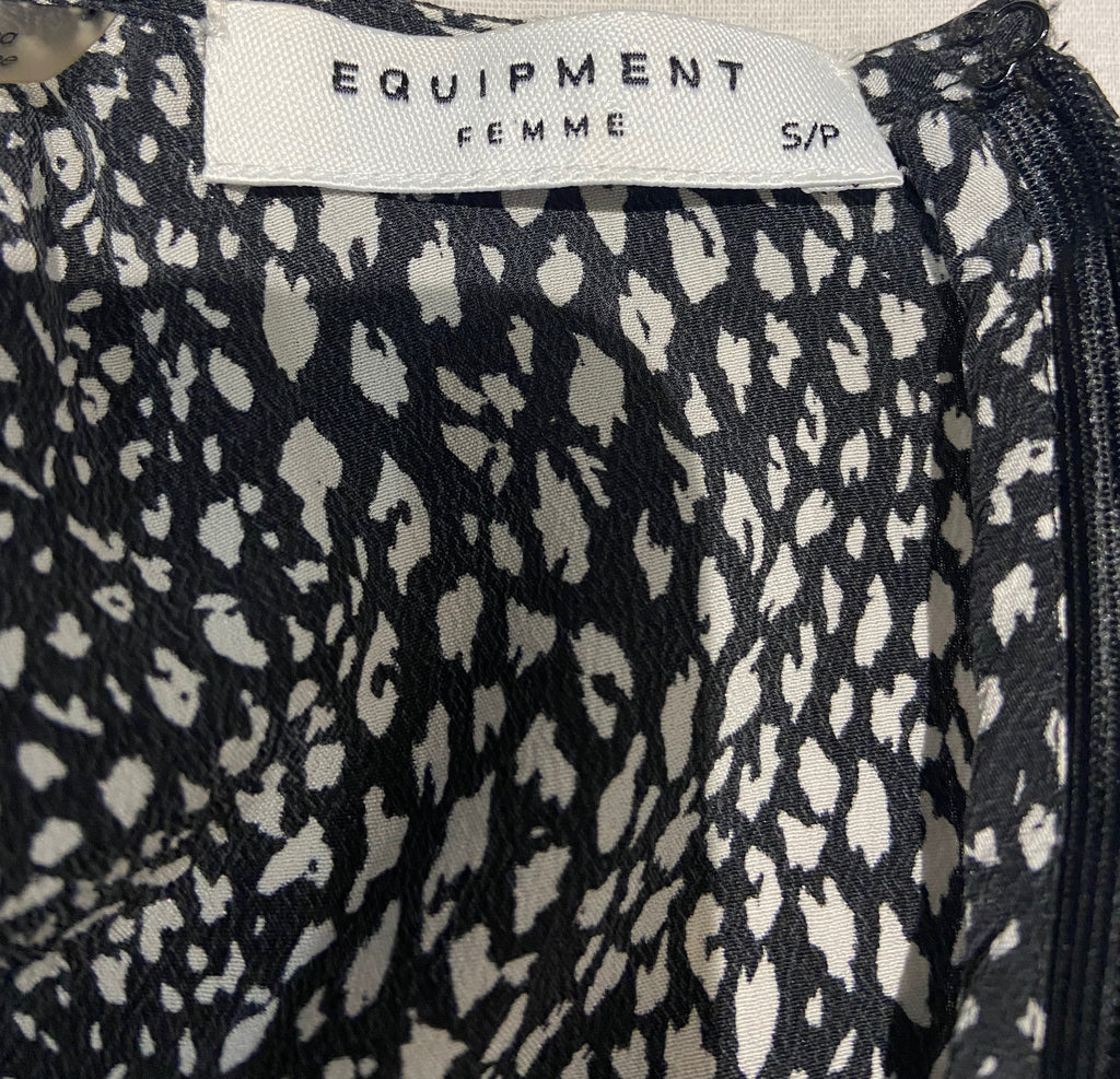 EQUIPMENT FEMME Black & White 100% Silk Abstract Print Speckled Vest Top S/P