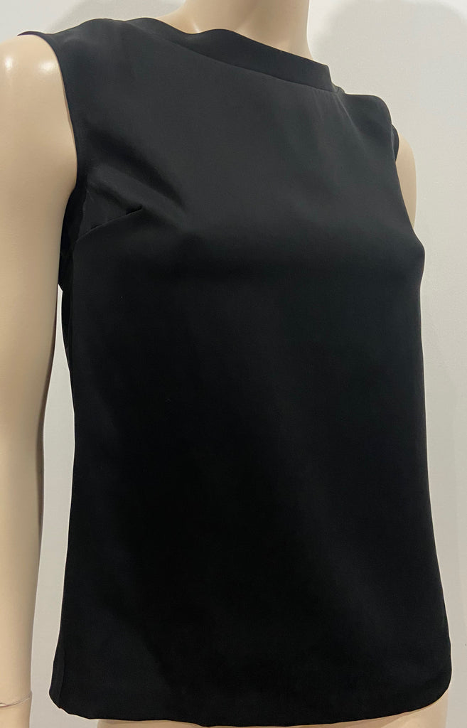 LES 100 CIELS Women's Black Round Neck Sleeveless Draped Rear Blouse Cami Top S