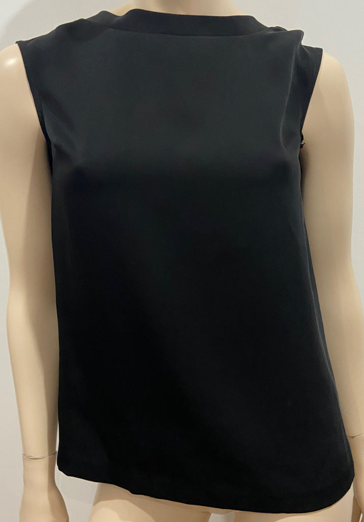 LES 100 CIELS Women's Black Round Neck Sleeveless Draped Rear Blouse Cami Top S