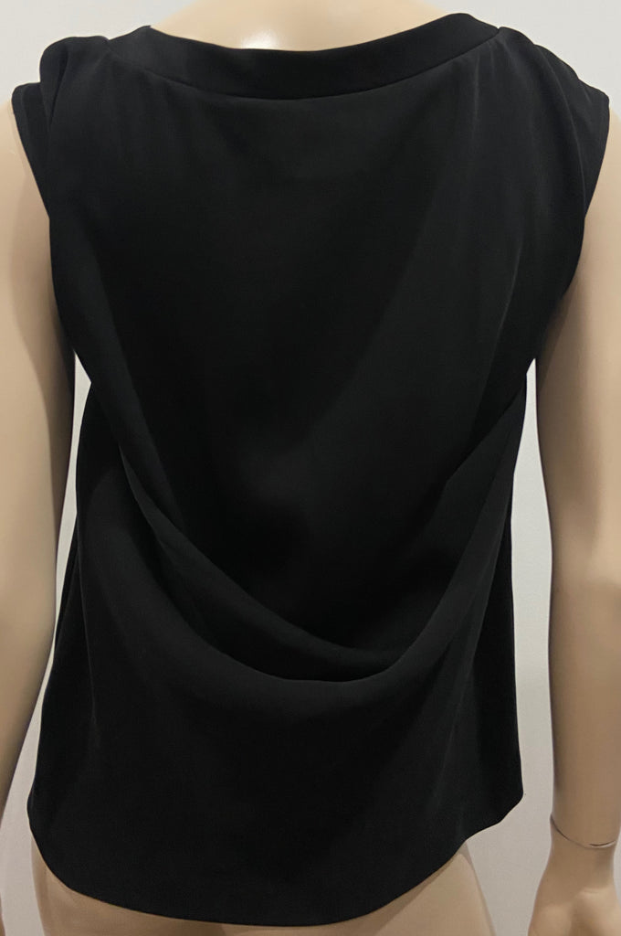 LES 100 CIELS Women's Black Round Neck Sleeveless Draped Rear Blouse Cami Top S