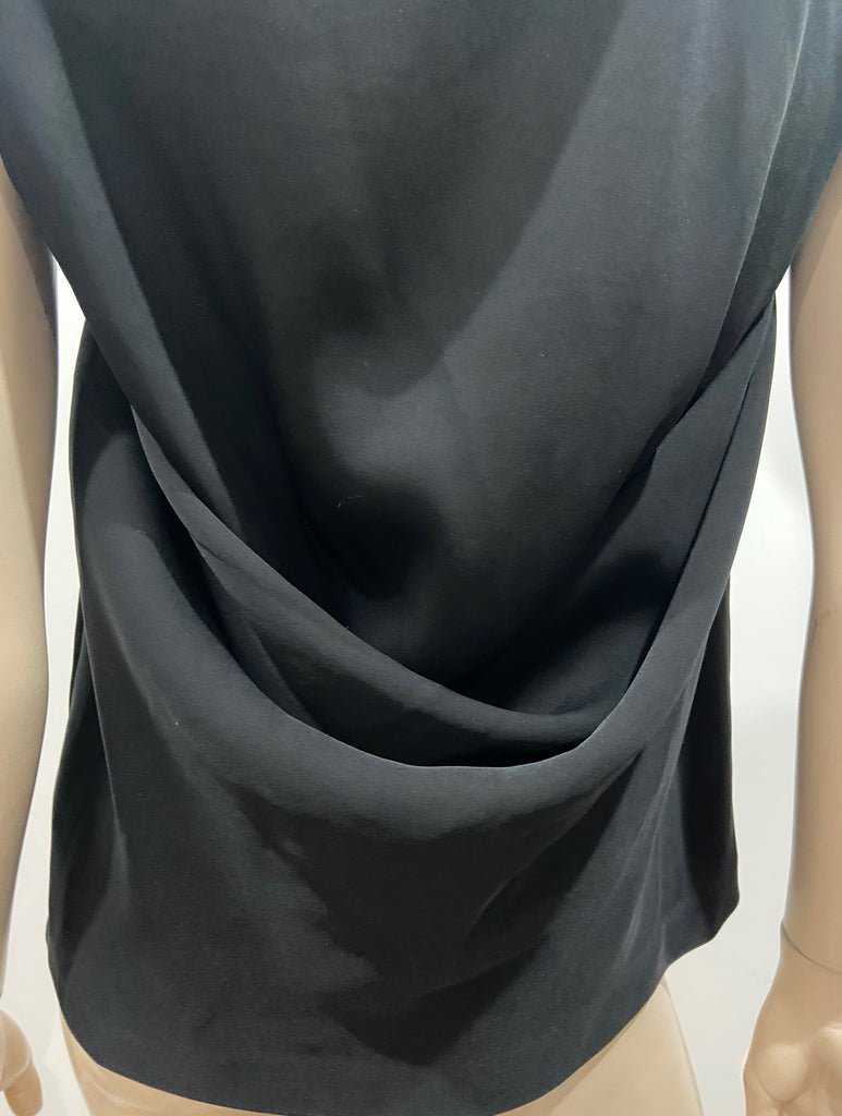 LES 100 CIELS Women's Black Round Neck Sleeveless Draped Rear Blouse Cami Top S