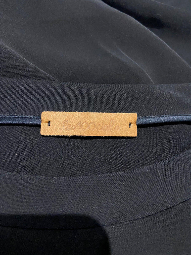 LES 100 CIELS Women's Black Round Neck Sleeveless Draped Rear Blouse Cami Top S