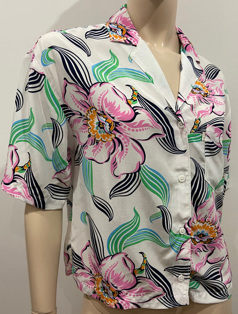 LEVI'S White Multi Colour Hawai Tropical Floral Print Short Sleeve Blouse Shirt