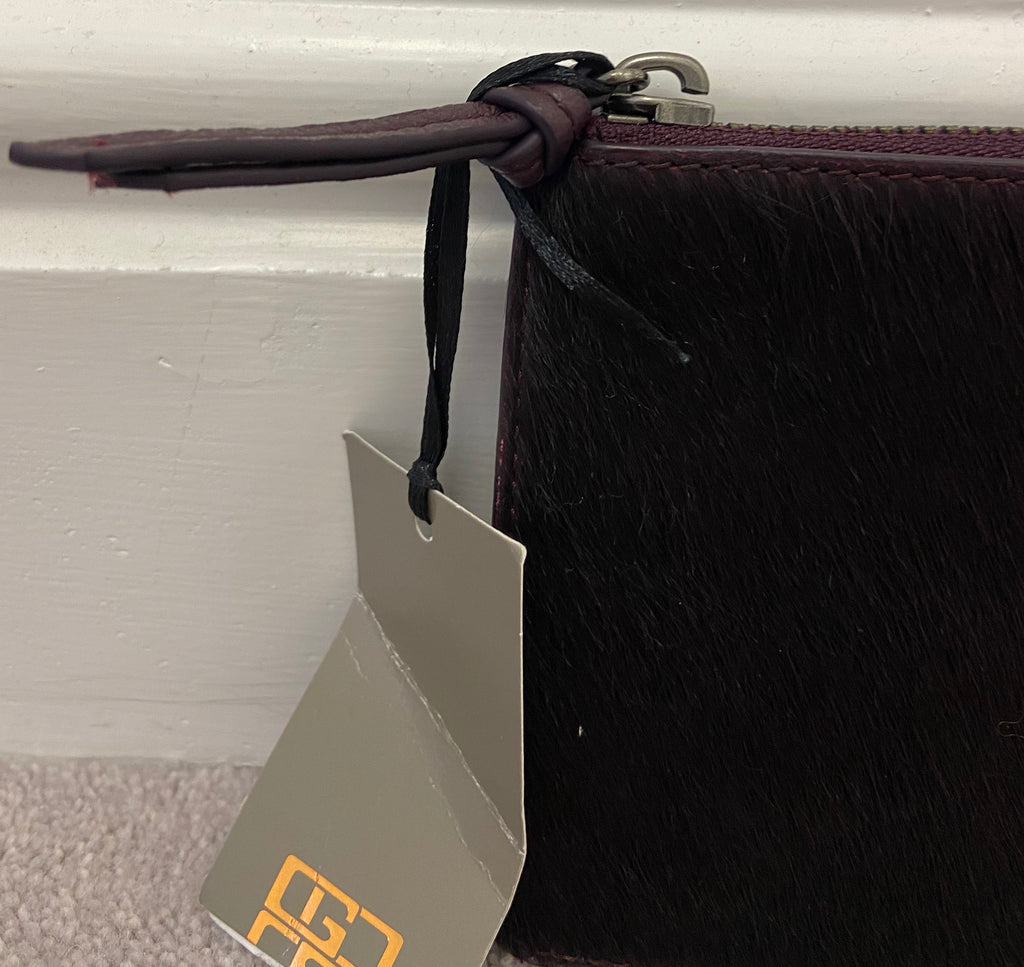 GLORIA ORTIZ Burgundy Cow Leather Hair Zipper Branded Coin Wallet Purse BNWT