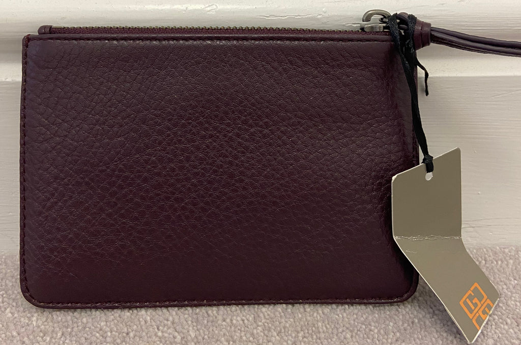 GLORIA ORTIZ Burgundy Cow Leather Hair Zipper Branded Coin Wallet Purse BNWT