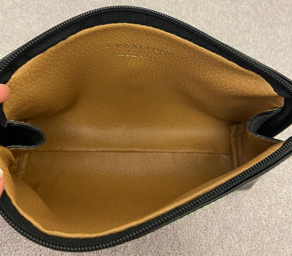 KESSLORD PARIS Made In France Black Matte Sheen Leather Zipper Clutch Purse Bag