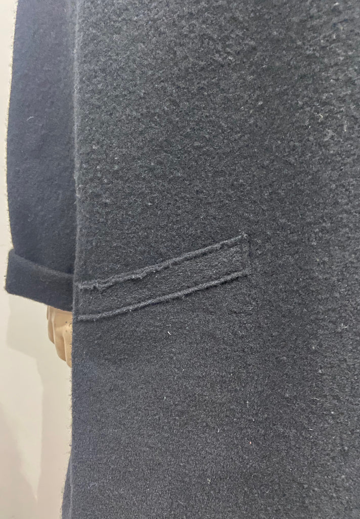 EILEEN FISHER Black Merino Wool V Neck Fray Trim Long Sleeve Casual Jacket Coat