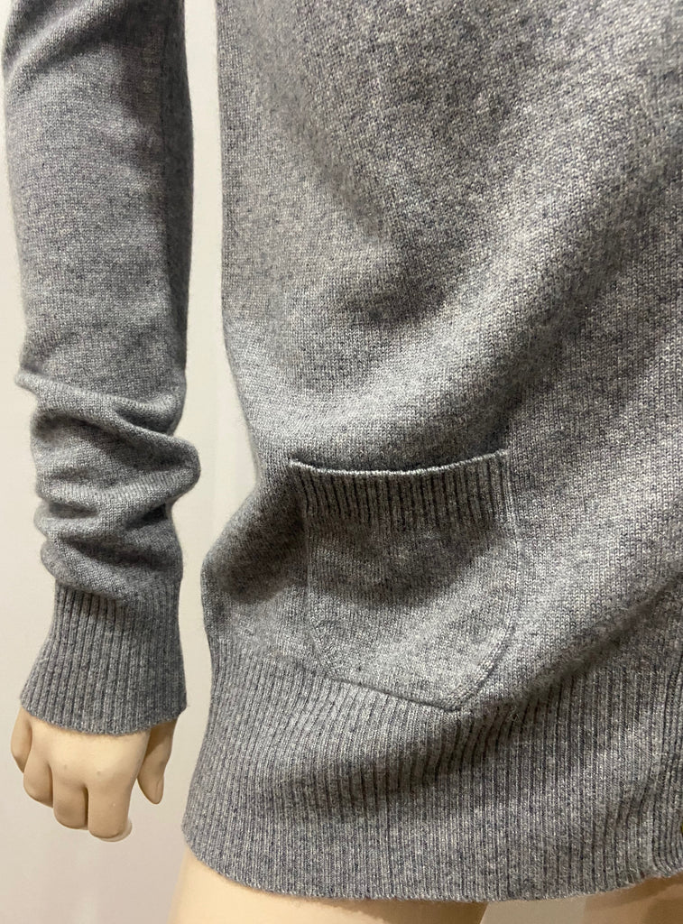 WILLOW CASHMERE Grey 100% Cashmere Plunge V Neck Long Sleeve Cardigan M