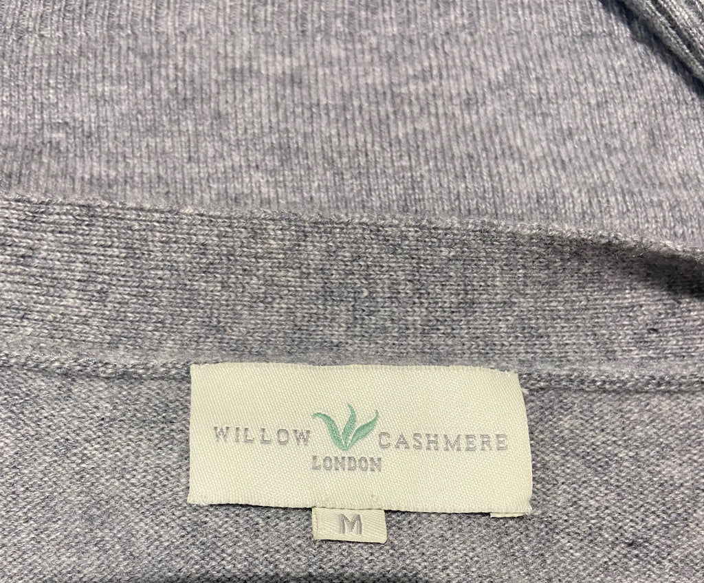 WILLOW CASHMERE Grey 100% Cashmere Plunge V Neck Long Sleeve Cardigan M