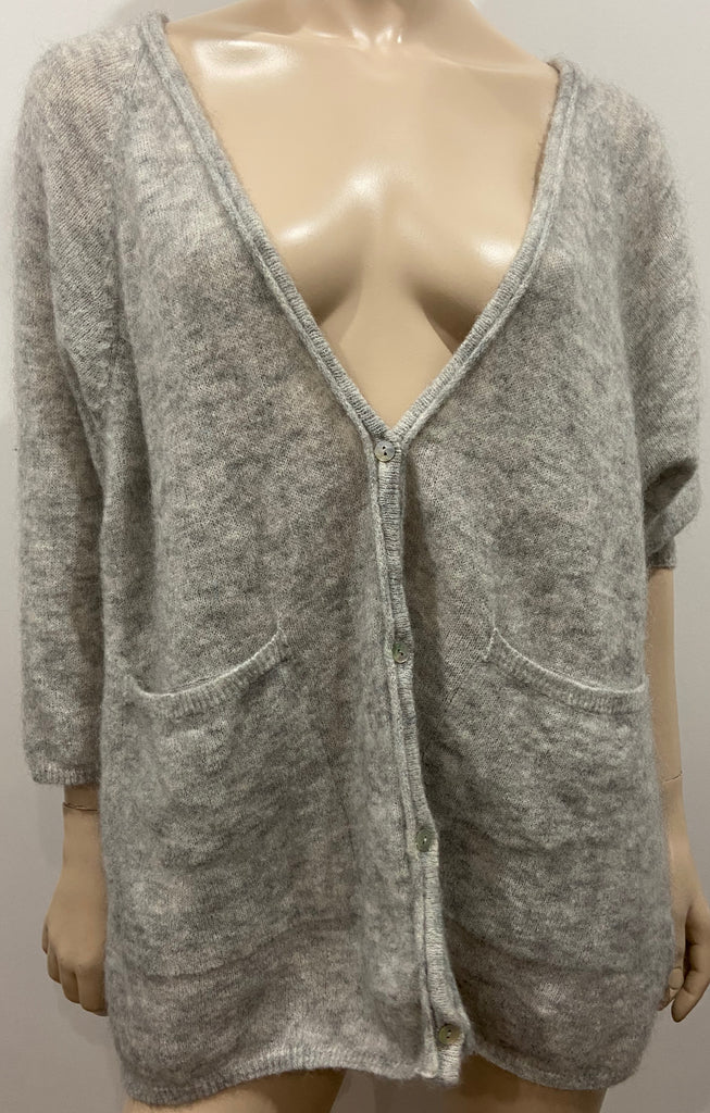 AMERICAN VINTAGE Grey Wool Mohair Blend V-Neck 3/4 Sleeve Knitwear Cardigan Top