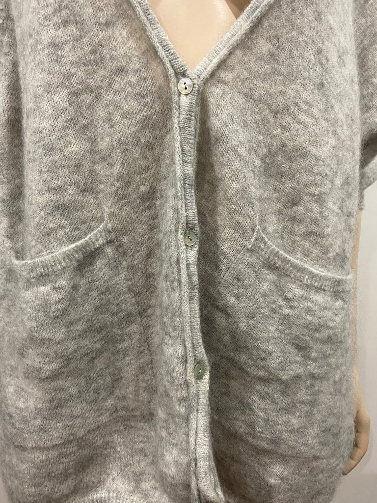 AMERICAN VINTAGE Grey Wool Mohair Blend V-Neck 3/4 Sleeve Knitwear Cardigan Top