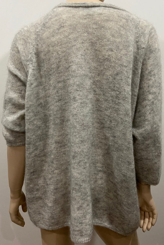 AMERICAN VINTAGE Grey Wool Mohair Blend V-Neck 3/4 Sleeve Knitwear Cardigan Top