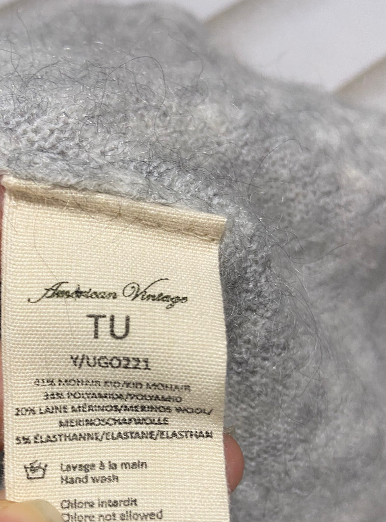 AMERICAN VINTAGE Grey Wool Mohair Blend V-Neck 3/4 Sleeve Knitwear Cardigan Top