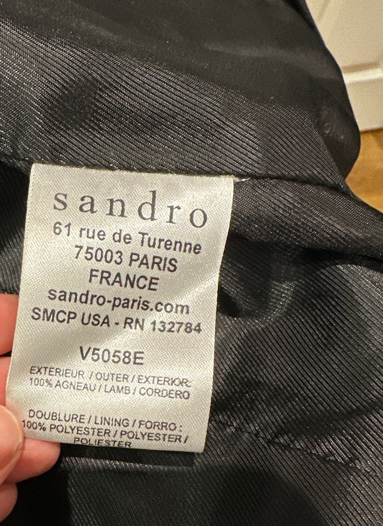 SANDRO Women's Black Leather Silver Tone Zipper Lined Biker Style Jacket 1 S UK8