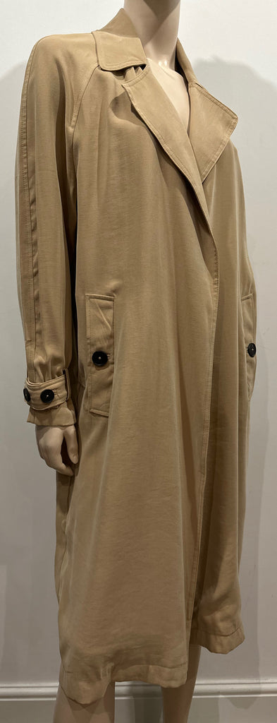 ZARA Women's Beige Lightweight Collared Open Front Mac Trench Over Coat S
