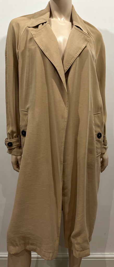 ZARA Women's Beige Lightweight Collared Open Front Mac Trench Over Coat S