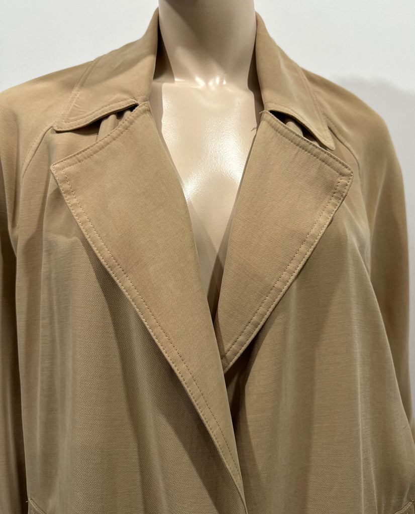 ZARA Women's Beige Lightweight Collared Open Front Mac Trench Over Coat S